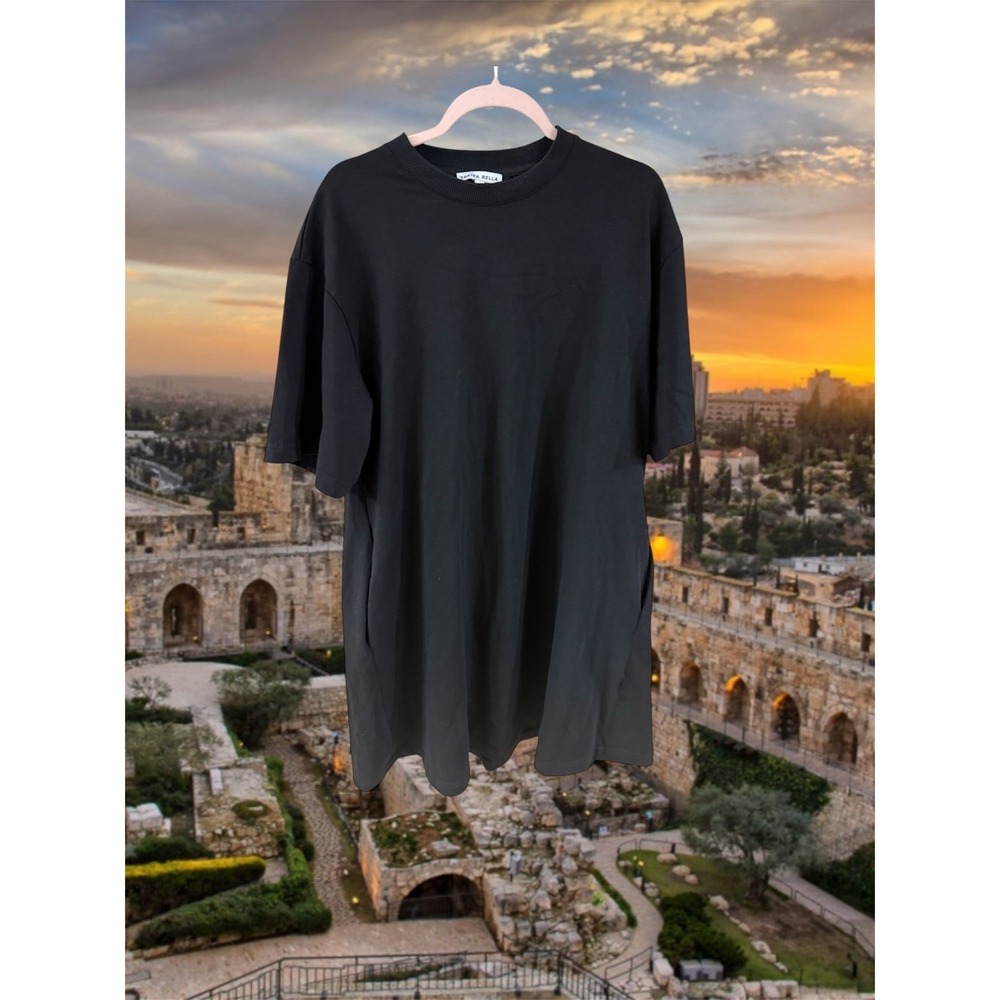 Yakira Bella Black ZAHRA Cotton Tshirt Dress with Pockets Size XL Modest